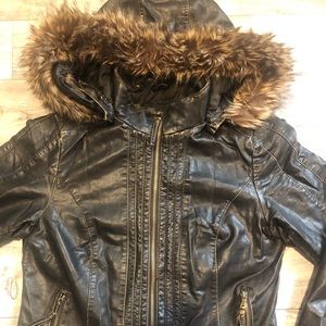 Big Chill Faux Leather Jacket w/Fur Hood